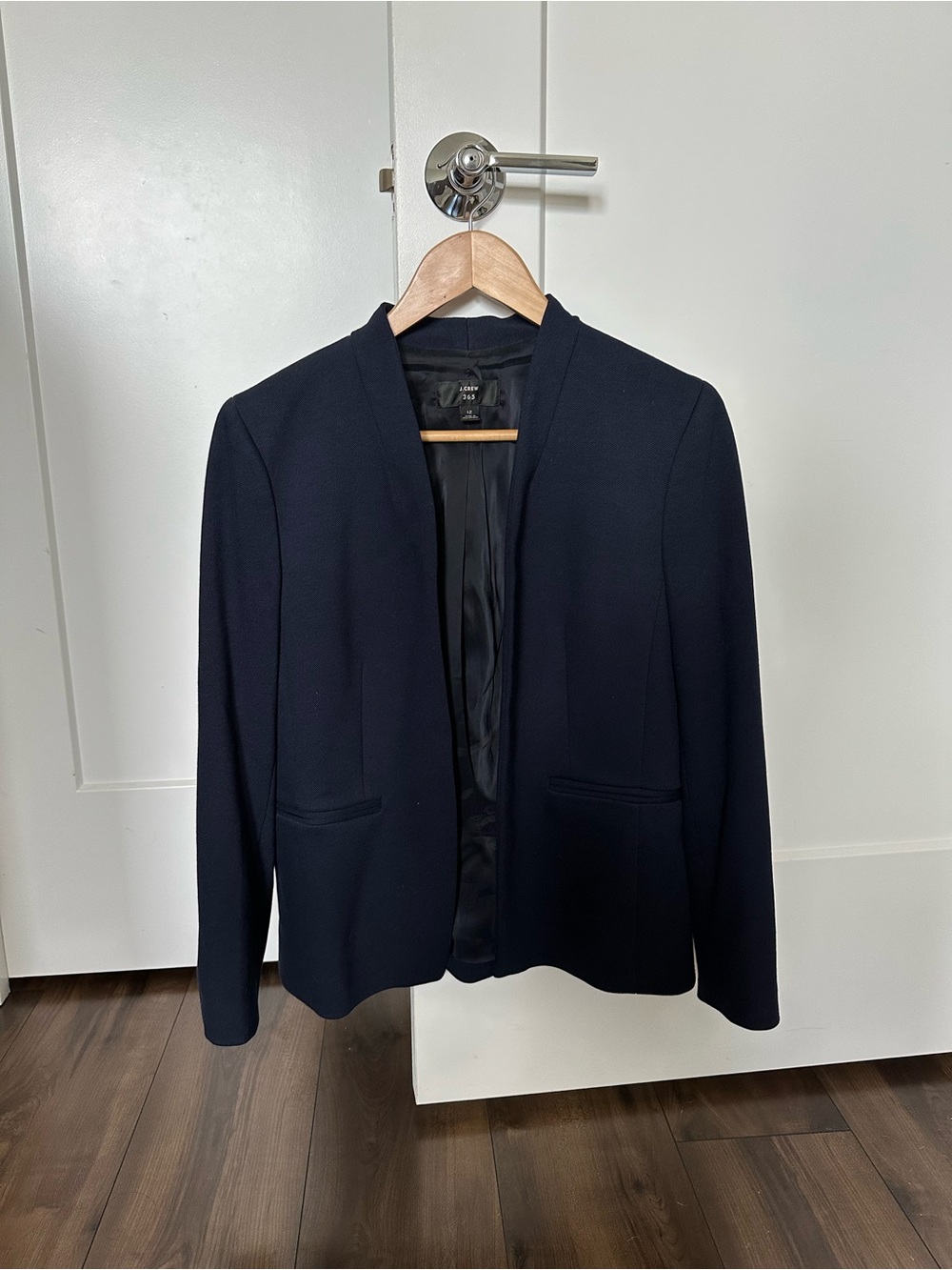 J. Crew Collarless Navy Open-Front Blazer